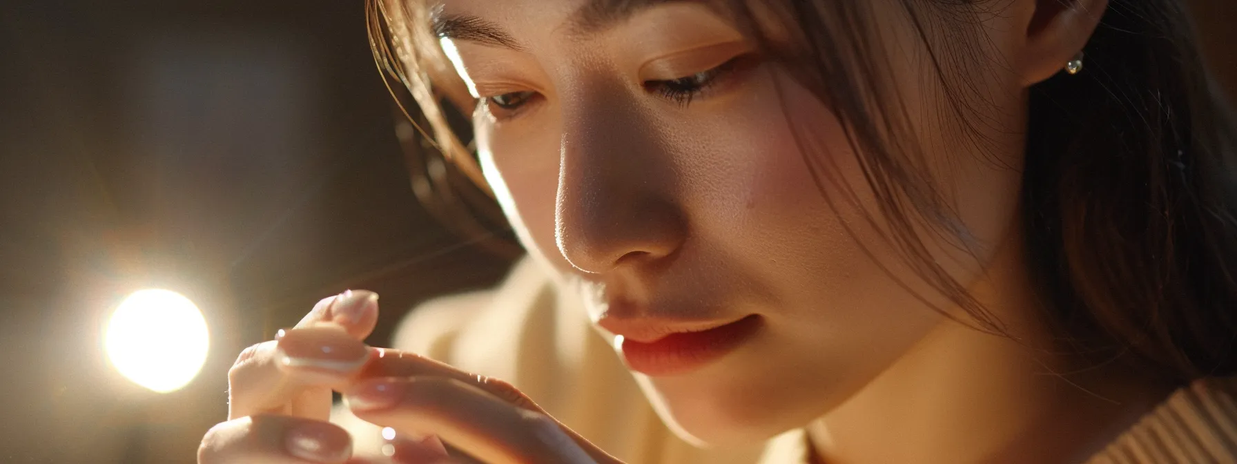 a woman gently applying press on nails with precision.