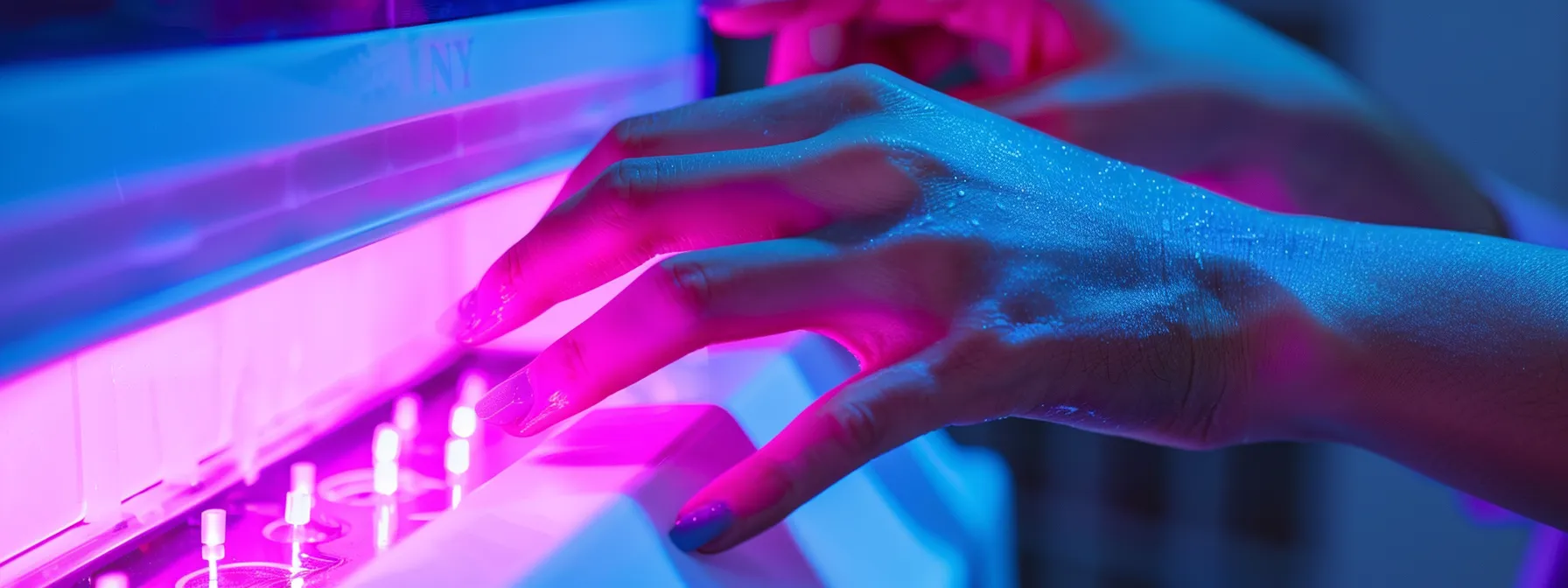 a person carefully applying gel nail polish under a uv lamp.