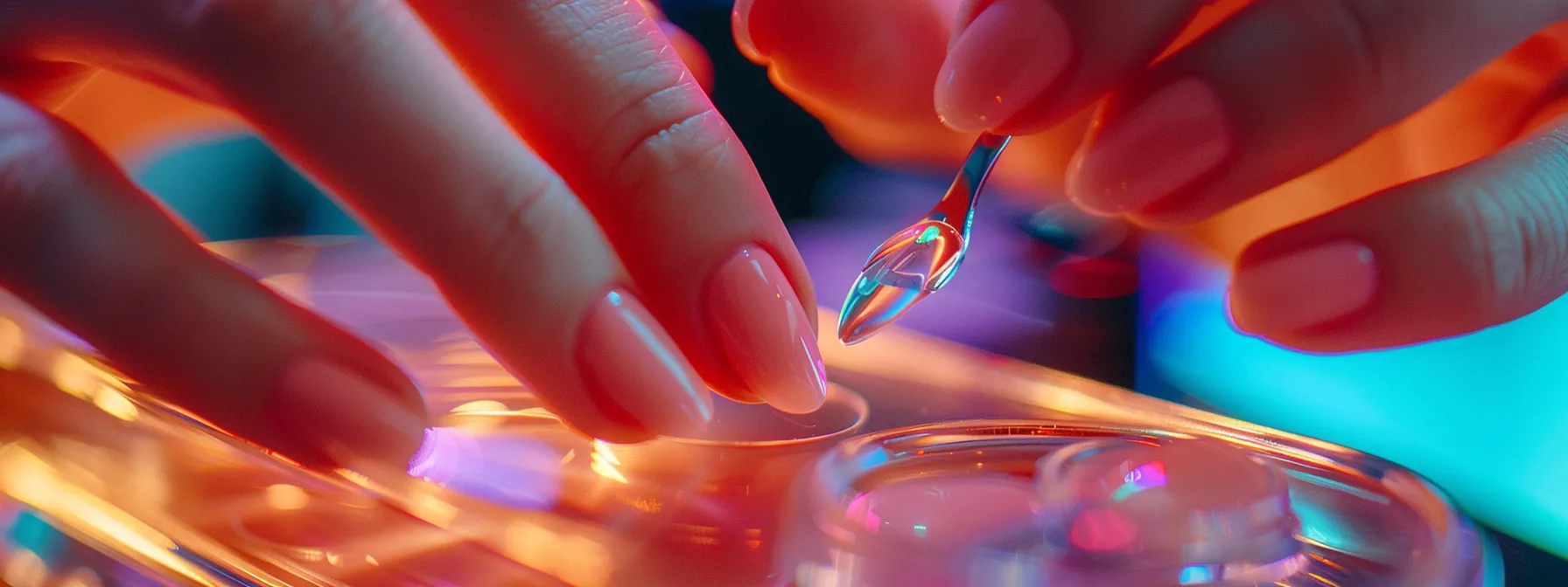 a person with a manicure set applying acrylic nails to their fingers.