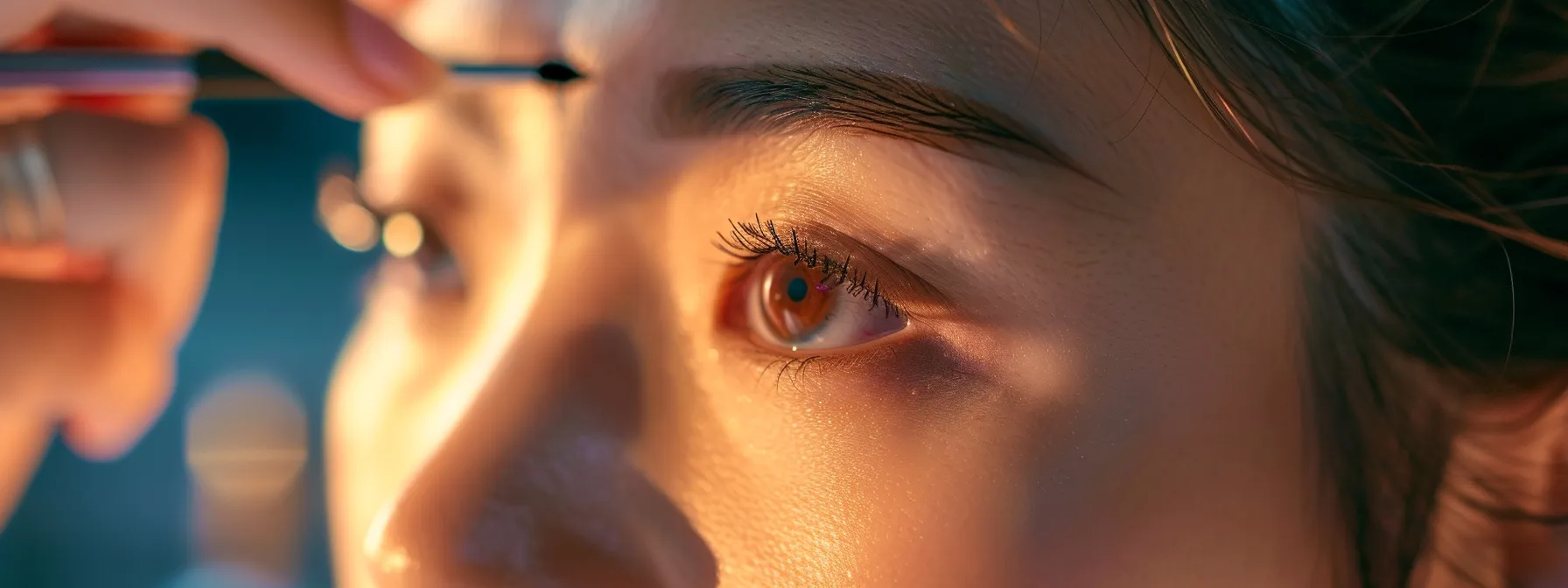 a woman effortlessly applying magnetic eyelashes to her eyes.