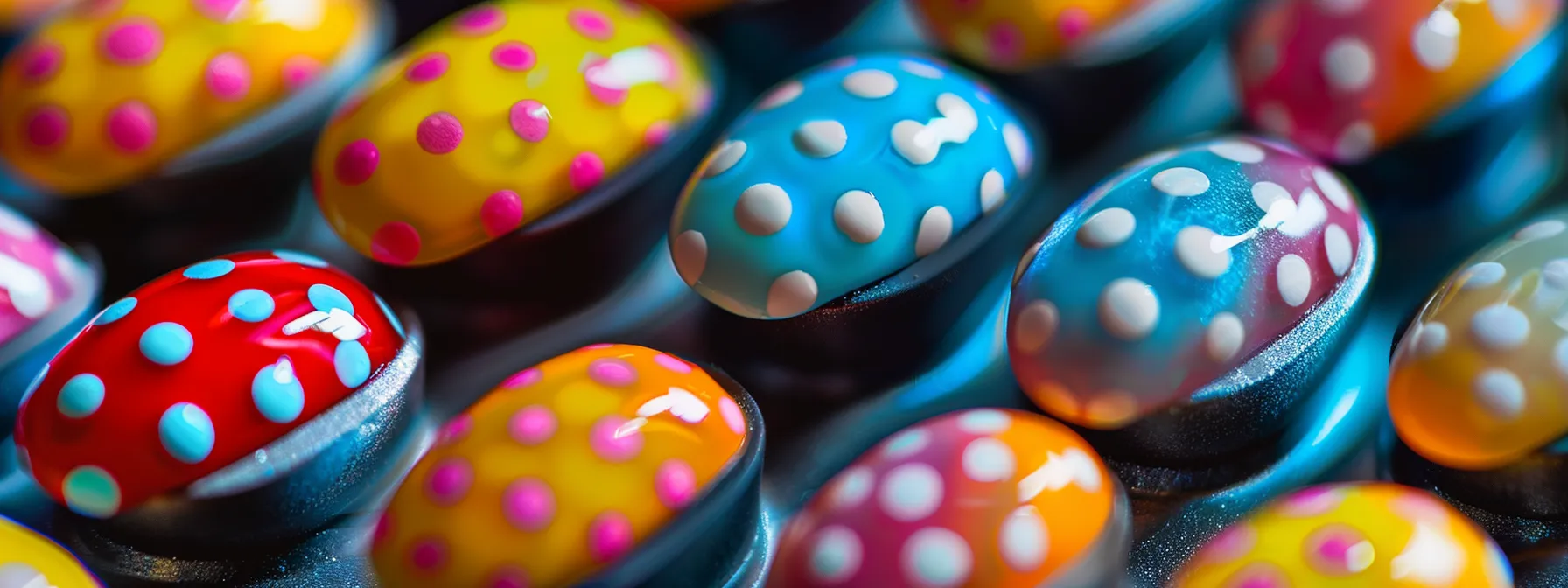 a close-up shot of colorful nail art designs created using dotting tools.